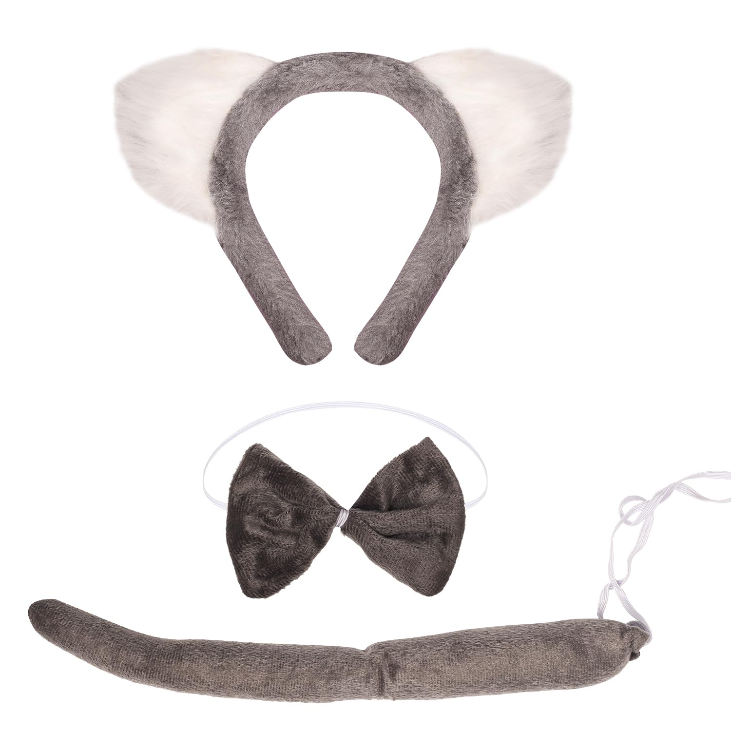 XNHIU 3 Pieces Koala Costume Set Koala Ear Hairband Bow Tie Tail Koala Dress-Up Accessories Party Favour Cute Animal Decoration for Cosplay Masquerade