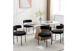 FORSALUND Boucle Dining Chairs Set of 4, Black Dining Chairs with Upholstered Seat and Round Back, Mid-Century Modern Kitchen Chairs for Dining Room, Restaurant