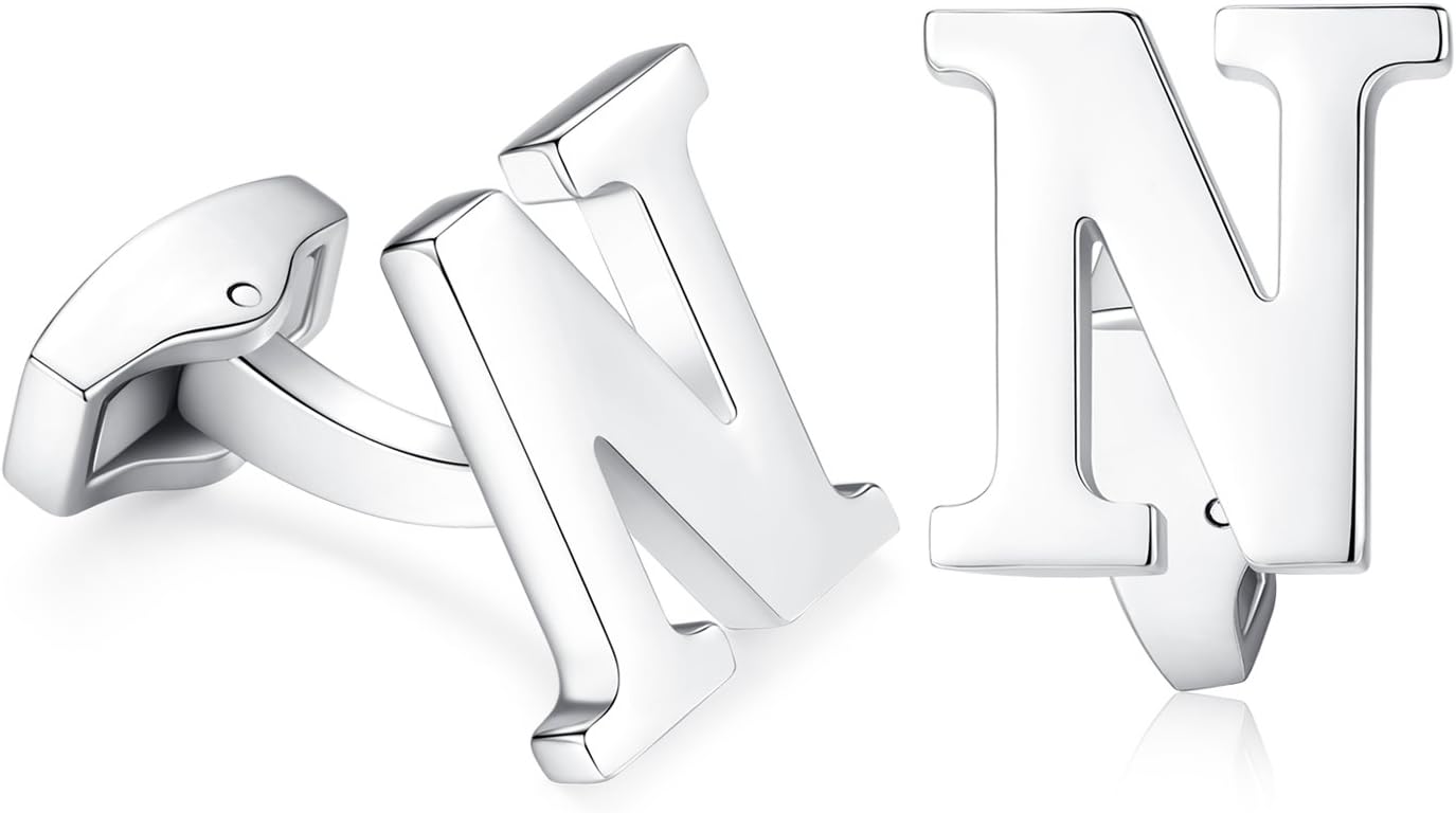 Mens Initial Alphabet Letter Cufflinks for Wedding Marriage Gift Silver