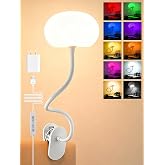 Clip on Lamp, 10 RGB Colors+10 Brightness Clip on Desk Lamp for Dorm Lamp | 800 lm Bright Clip on Light, USB Adapter Clamp Light, Reading Light for Bed/Headboard/Bedside Table/Bedroom/Kids Room/College