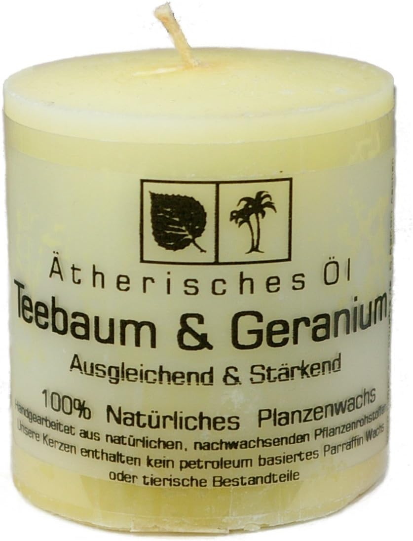 Natural Kerz 5 x 5 CM, made from plant wax, beduftet with essential oil TEA TREE &GERANIUM, unbleached wick
