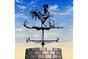 FOEDOY Metal Weather Vane Wind Direction Measuring Instrument Roof Installation Weather Vane Farm Scene Garden Art Deco Accessories (Cock)