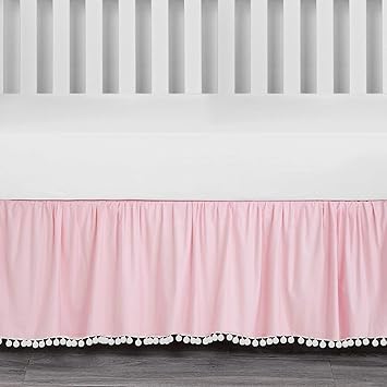 Amazon Com Tillyou Ruffled Crib Skirt With Pompoms Microfiber Nursery Crib Toddler Bedding Skirts For Baby Boys Girls 14 Drop Pink Baby