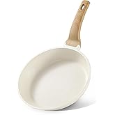 CAROTE Non Stick Frying Pan Skillet, Omelet Pan, Healthy Non Toxic Granite Chef Pan, Induction Compatible Egg Frying Pan with Heat-Resistant Handle, PFOA-Free,Cream White, 10"