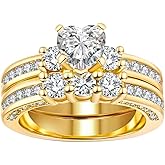 Yellow Gold Filled Bridal Sets 1CT Heart cut Cz Engagement Ring 2pcs Womens Wedding Ring Sets