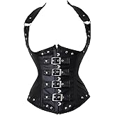 ADELCE Women's Steampunk Faux Leather Bustier Halter Shoulder Straps Underbust Corset Top