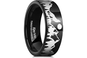 King Will Mens 6mm 8mm Black Silver Tungsten Carbide Wedding Bands Inlay Lasered Seagull/Forest Landscap/Panda/Deer/Hunting/Fly Fishing Brushed Wedding Rings for Men Women