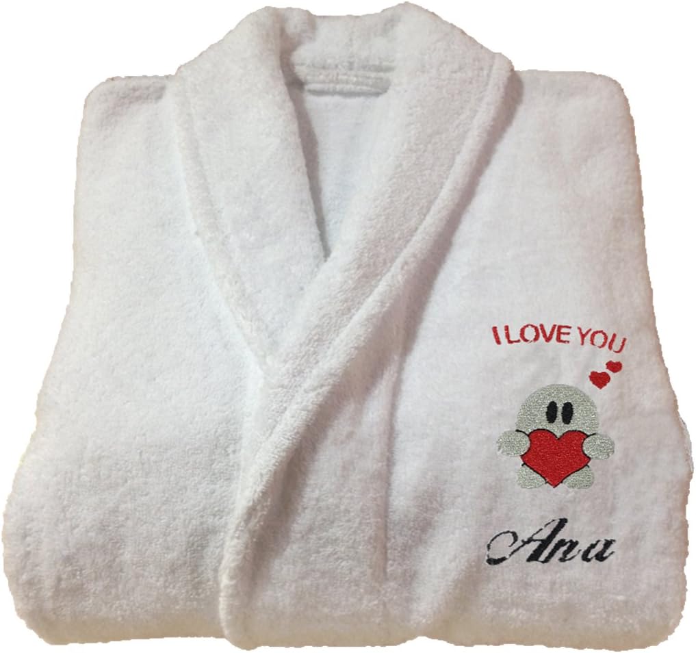 BGEUROPEVALENTINES DAY GIFT HIM/HER PERSONALIZED BATH ROBE SHAWL COLLAR WHITE BATHROBE (S)