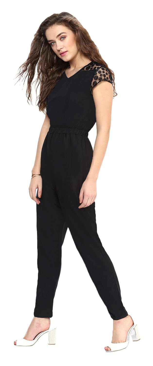 uptownie lite women's crepe polka jumpsuit (black)