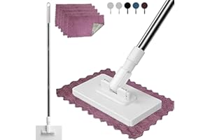 Disposable Dust Mop with 5 Reusable Cloths Hooks, Hands-Free Lazy Mop Clip On with Automatic Changing, Snap Grip Mini Mop for