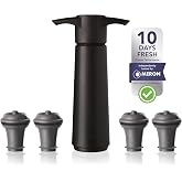 Vacu Vin Original Wine Pump - 4 Vacuum Wine Stoppers - Wine Saver - Black | 4 BPA-free wine bottle stoppers, wine vacuum pump