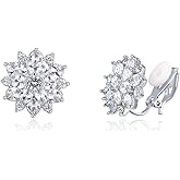 YOQUCOL Snowflake Shape Clip On Stud Earrings Snow Cubic Zirconia Crystal Not Pierced Studs Earrings for Women
