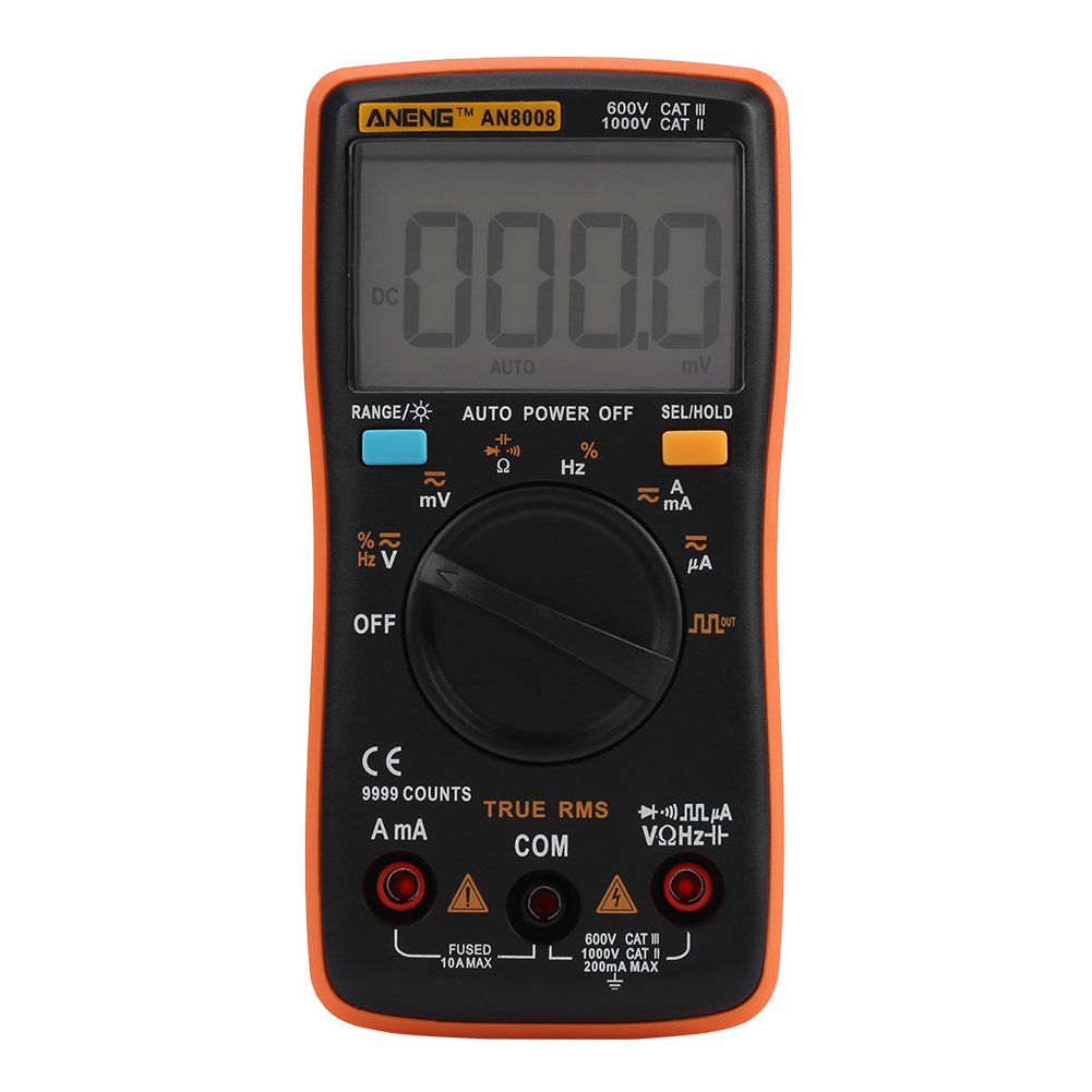 Akozon Digital Multimeter Autoranging,AN8008 True-RMS Digital Multimeter AC DC Voltage Ammeter Current Ohm Meter-Diode/Shutdown,Frequency and Duty Cycle Measurements-LCD Display-9999 Counts