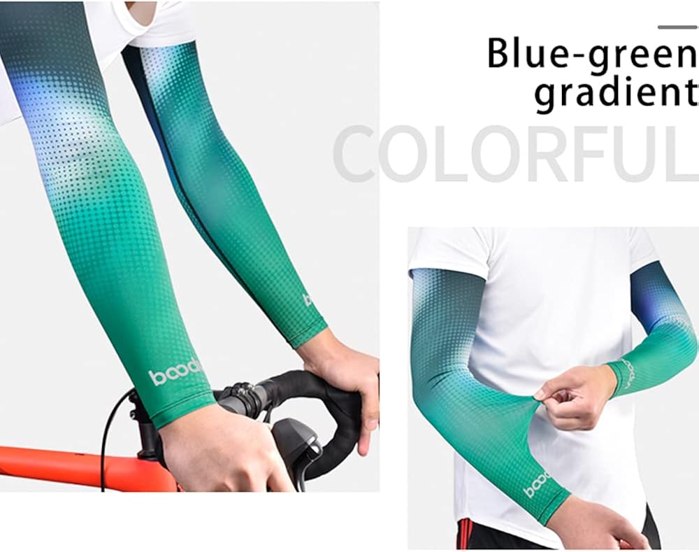 BOODUN Cycling Outdoor Sports Sleeves for Arms Men Women UPF 50+ UV Protection Cooling Sleeves (Blue Green, L/XL): Clothing