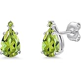 Gem Stone King 14K White Gold Green Peridot Stud Earrings for Women | 1.89 Cttw | Gemstone August Birthstone | Pear Shape 8X5MM