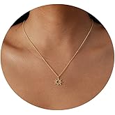 Feskive 14k Gold/Silver Plated Crescent Moon Necklace Tiny Moon and Star NecklaceDainty Sun Leaf Necklace Gold Pendant Necklace for Women Delicate Minimalist Jewelry