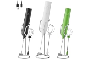 ELMWAY Rechargeable Milk Frother Set by ELMWAY, Electric Drink Blender with Wand and Egg Whisk, Foam Maker Mixer, Milk Frother Handled for Coffee, Latte, Matcha, Protein Powder (White with Stand)