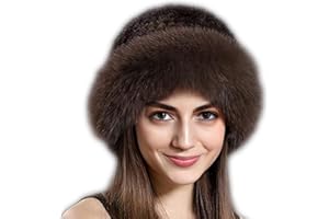 Valpeak Womens Winter Hat Knitted Mink Real Fur Hats with Fox Brim