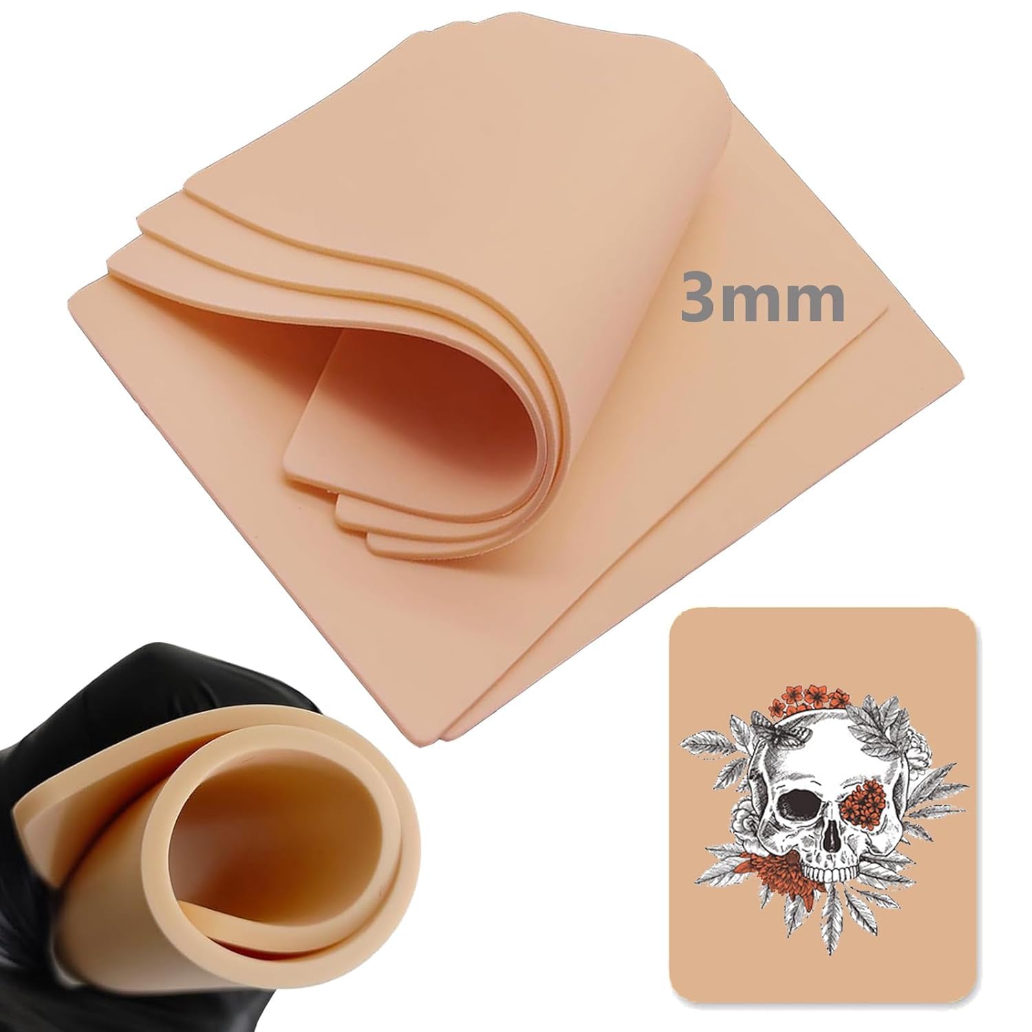 UnihubyTattoo Skins 3mm, 6pcs Tattoo Practice Skin 3mm Fake Skins fot Tattooing 8x6" Tattoo Fake Skin Piel Sintética Tatuaje — image 1