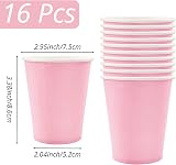 POPOYU 16Pcs Pink Party Cups Plates Set 9 oz Disposable Tableware Kids Party view 2