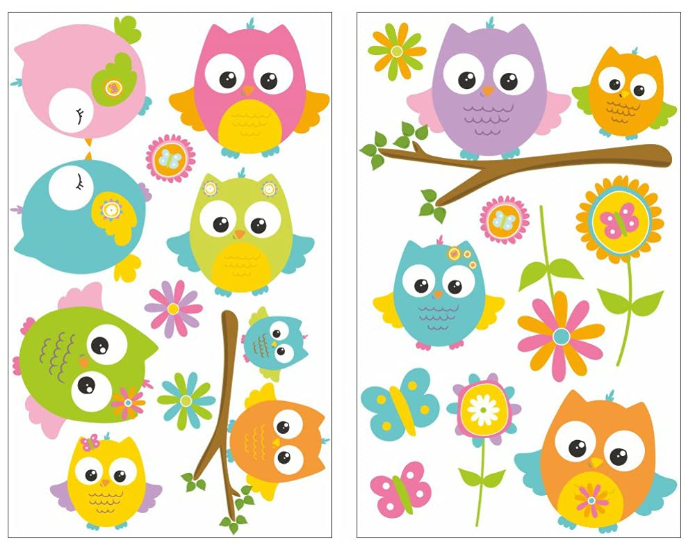 Samunshi® 16 Piece Baby Owls Wall Sticker Set for Children's Bedroom Baby Room, multicoloured, 2x 21x34cm