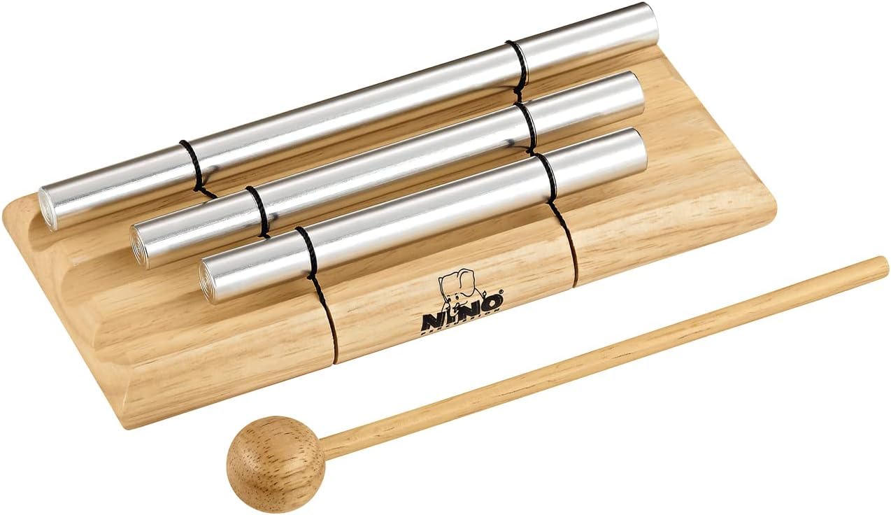 Nino Percussion Energy Chimes Instrument – 3 Sound Bars – with Beater – Gift Idea for Children from 3 Years – Wood and Aluminium, Natural (NINO580)
