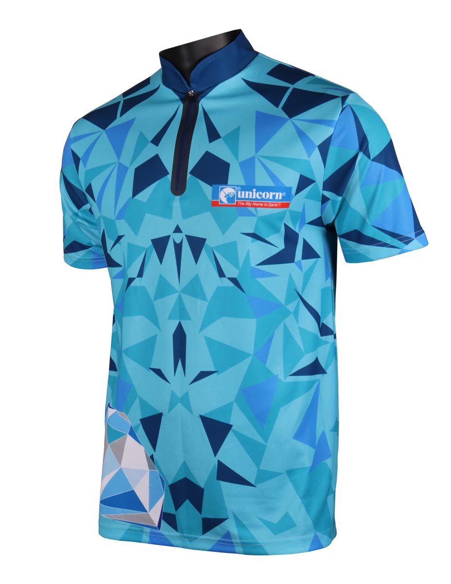 Unicorn Darts Shirt | Authentic Ian 'Diamond' White | Breathable Polyester & Non-Stitch Zip | Blue | Medium | to fit Chest 39-41 inches