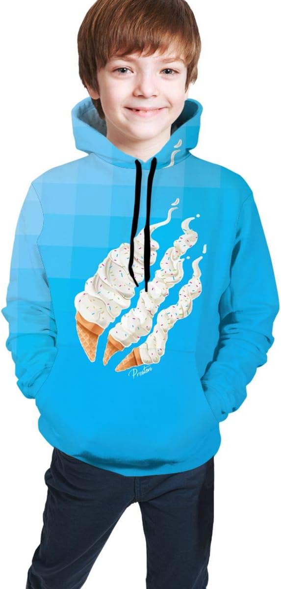 Fashion Preston Playz Fire Ice Cream 3D Print Hoodie Casual Long Sleeve Sweatshirts for Kids Boys and Girls