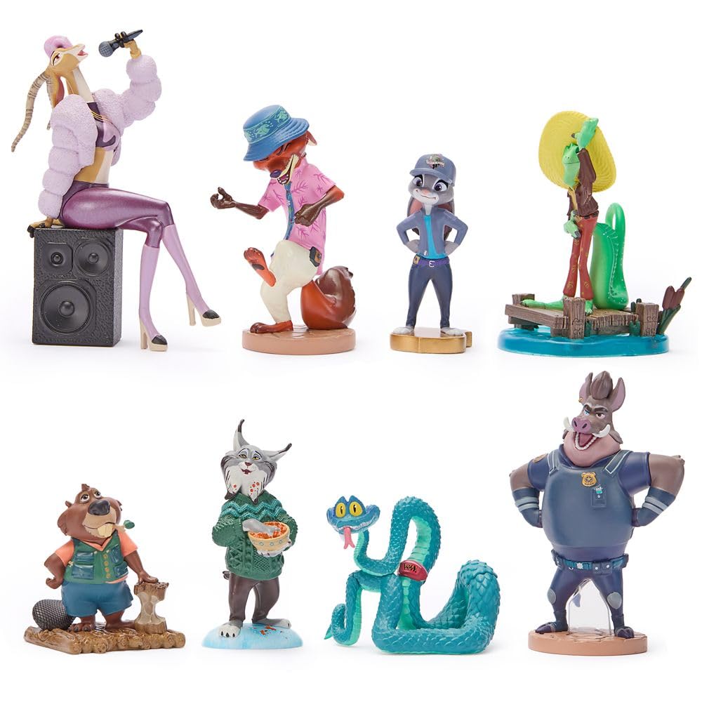 Disney Store Official Zootopia 2 Figure Set – 8 Fully Sculpted Disney Figures Including Judy Hopps, Nick Wilde, Gary De'Snake & More in Double-Tiered Box with Scenic Backgrounds Image