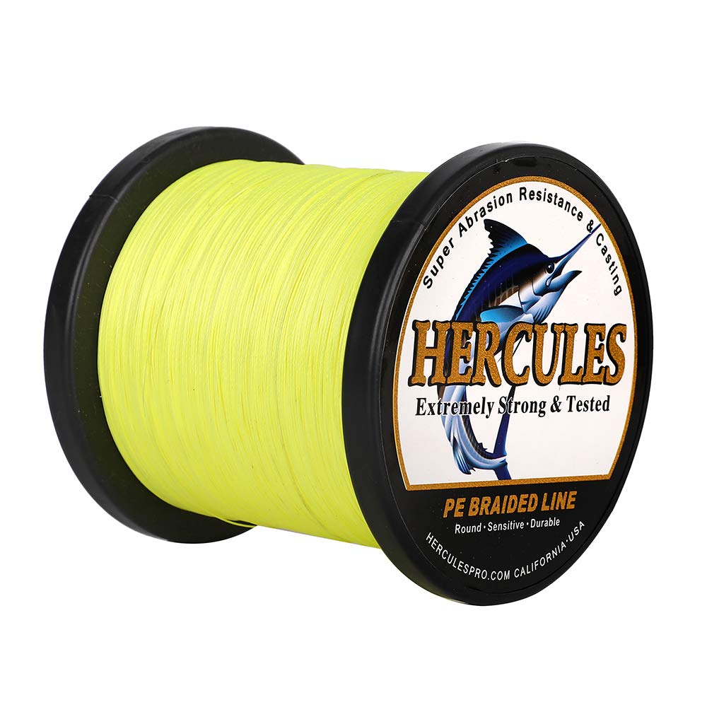 Hercules Braided Fishing Line 2000m 2187yds 6lbs-100lbs Pe Superline 4 Strands (Fluorescent Yellow 30lb/13.6kg 0.28mm) — image 1