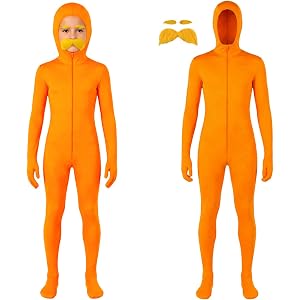 CSVBVSQ Orange Bodysuit Unisex Halloween Costume Stretchy Spandex Open Face Jumpsuit Party Cosplay Onesie