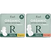Rael Sanitary Pads for Women Day &amp; Night Bundle - Feminine Care, Unscented, Chlorine Free, Hypoallergenic, Organic Cotton Cover Period Pads with Wings/Regular (28 Count) &amp; Overnight (20 Count)