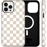 SenRiCase Magnetic Checkered Phone Case for iPhone 16 Pro, Apricot | Compatible with MagSafe, Dual-Layer Shock Protection(Hard PC + Silicone) - Aesthetic Protective Phone Cover for Women Girl