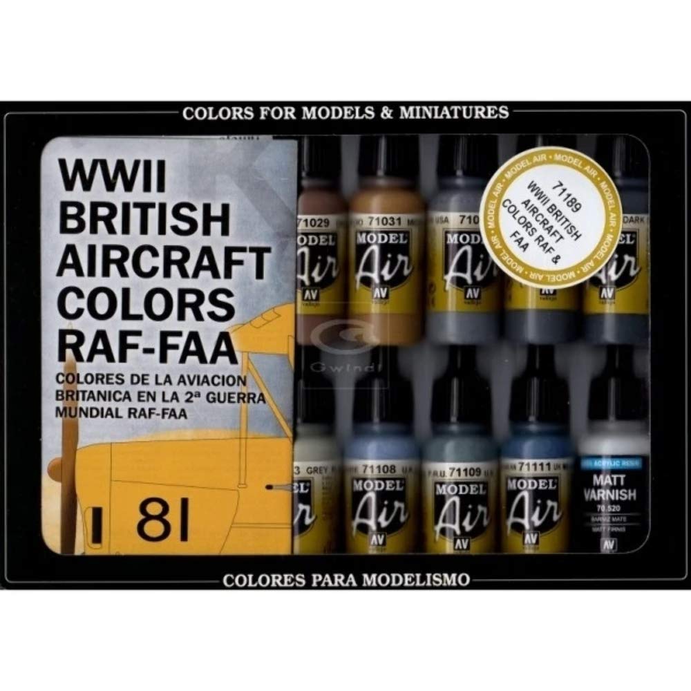 Vallejo Model Air WWII British Aircraft Colours RAF FAA Acrylic Paint Set for Air Brush - Assorted Colours (Pack of 16)