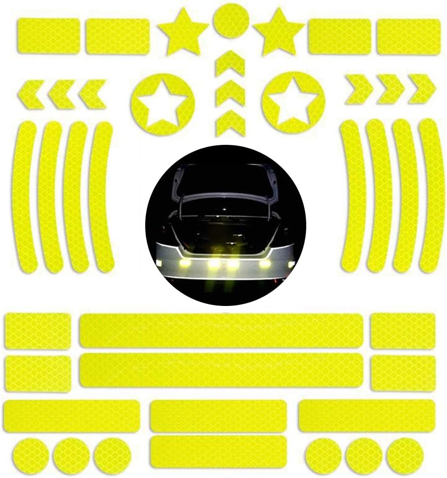 42Pcs Reflective Stickers,Self Adhesive Reflective Decal Stickers Bicycle Safety Warning Reflective Strip Tape Waterproof Fluorescent Reflective Tape for Motorcycle,Cars,Stroller,Helmet,Scooter