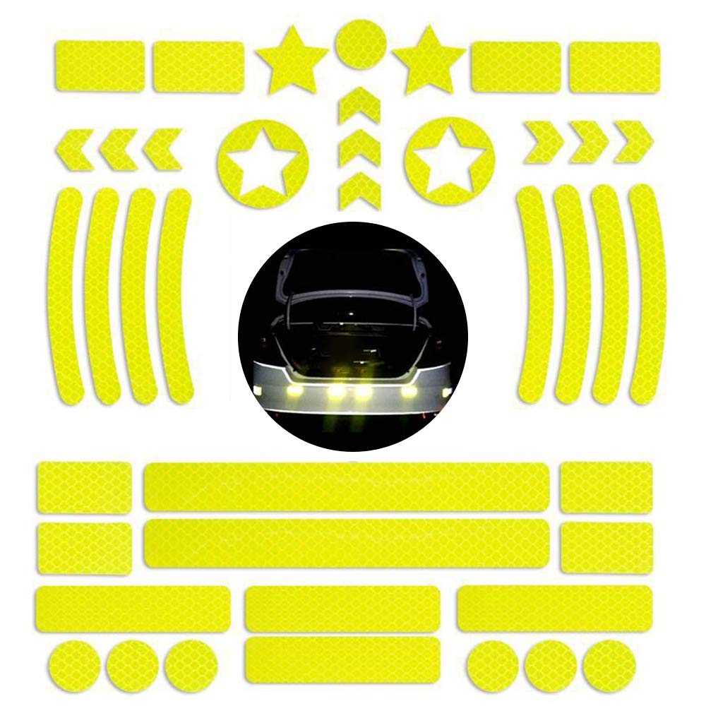 42Pcs Reflective Stickers,Self Adhesive Reflective Decal Stickers Bicycle Safety Warning Reflective Strip Tape Waterproof Fluorescent Reflective Tape for Motorcycle,Cars,Stroller,Helmet,Scooter