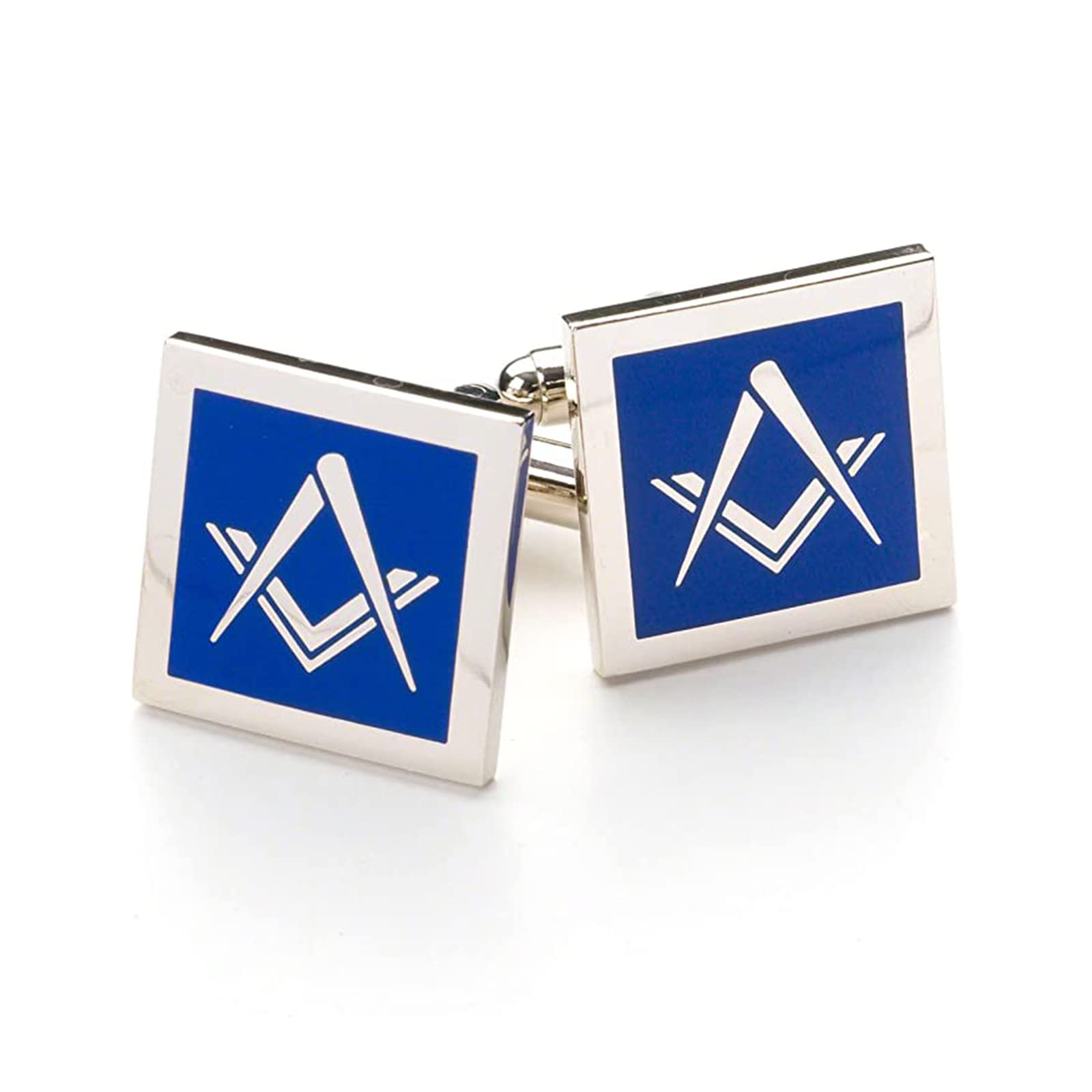 THE MASONIC COLLECTION - Square & Compass Modern Cufflinks for Men - Silver Plated - T Bar Fitting - Comes in Cufflink Box/Velvet Pouch - Freemason Gifts for Men