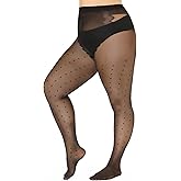 MANZI Plus Size Sheer Pantyhose for Women Black Polka Dot Tights Patterned 20D Sexy Stockings