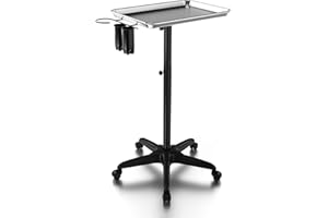 DRESS VOUS Salon Tray, Salon Instrument Tray on Wheels, Rolling Tray Adjustable Height Salon Cart, Dental Carts,Hairdresser Cart, with 2 Cups and 1 Metal Loop, Silver.