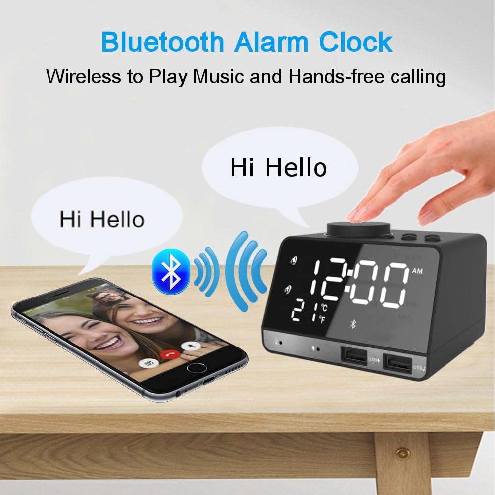 ANOLE Digital Alarm Clock Radio Alarm Clocks Bedside with Bluetooth 4.2