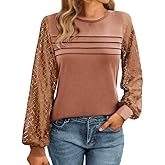 Misakia Womens Lace Long Sleeve Tops Long Sleeve Shirts Dressy Cute Fall Tops 2025 Casual T-Shirts Work Outfits Blouses