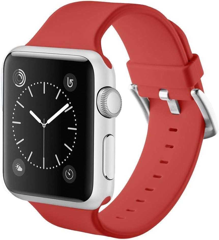Noya Replacement Watch Band for Apple Watch Series 1 Series 2 Series 3, Soft Silicone Replacement Sport Wristband Wrist Strap with Buckle Clasp for iWatch M/L (38mm, Red)
