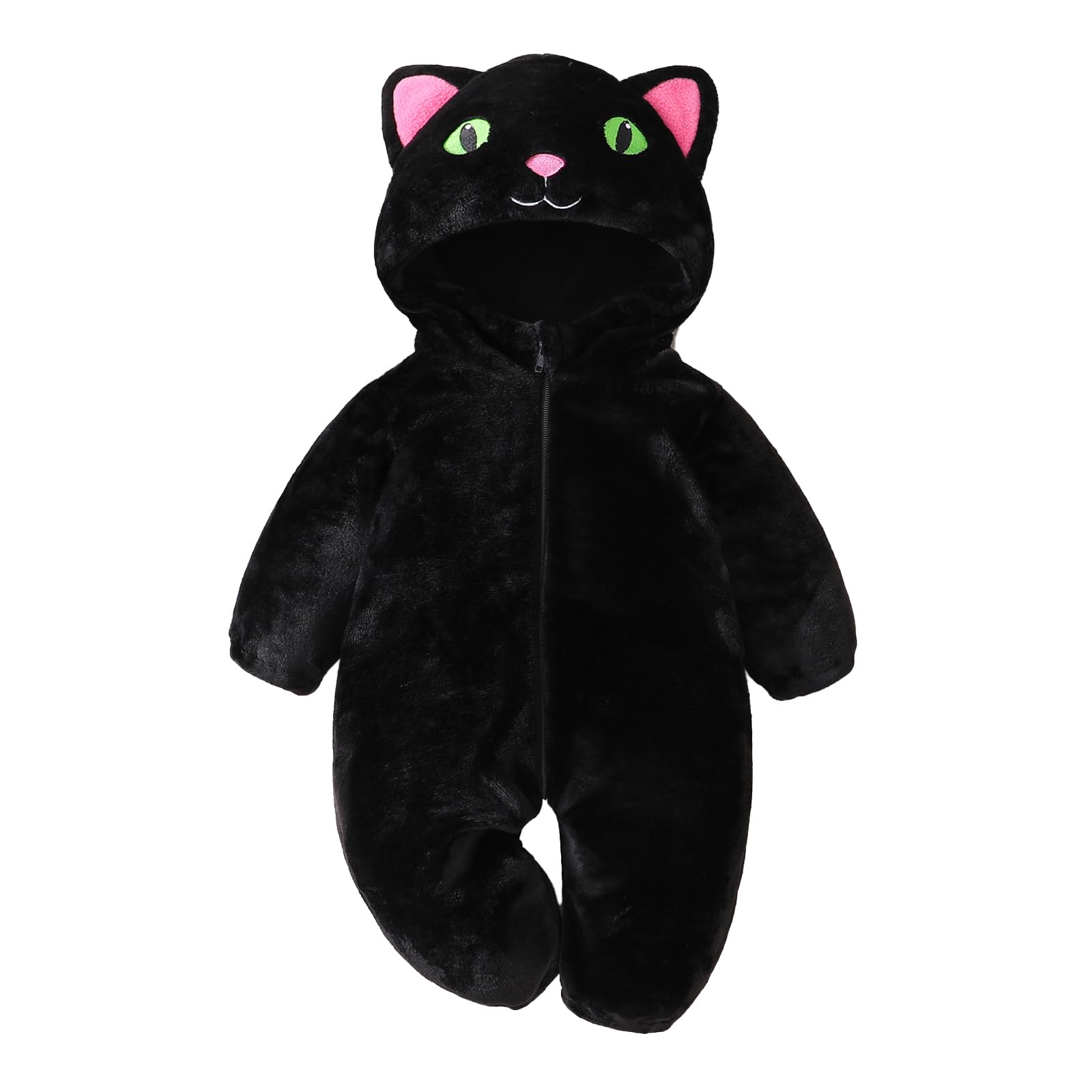 Xeadoffubio Toddler Baby Girl Boy Halloween Animal Costume Black Cat Costume Shark Costumes Fuzzy Warm Fall Winter Animal Jumpsuit Halloween Dinosaur Outfit (Black Cat, 12-18 Months)