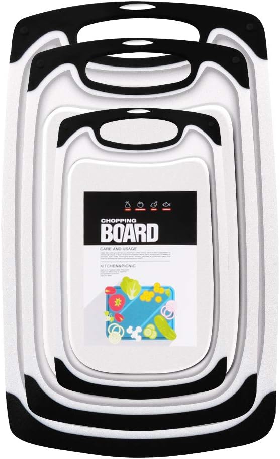 Set 3-teilig Innovatives Schneidebrett,Kunststoff-Schneidebretter, Küchen-Schneidebretter, größere Schneidematte, wendbar, leicht, kein BPA, spülmaschinenfest. (Black)