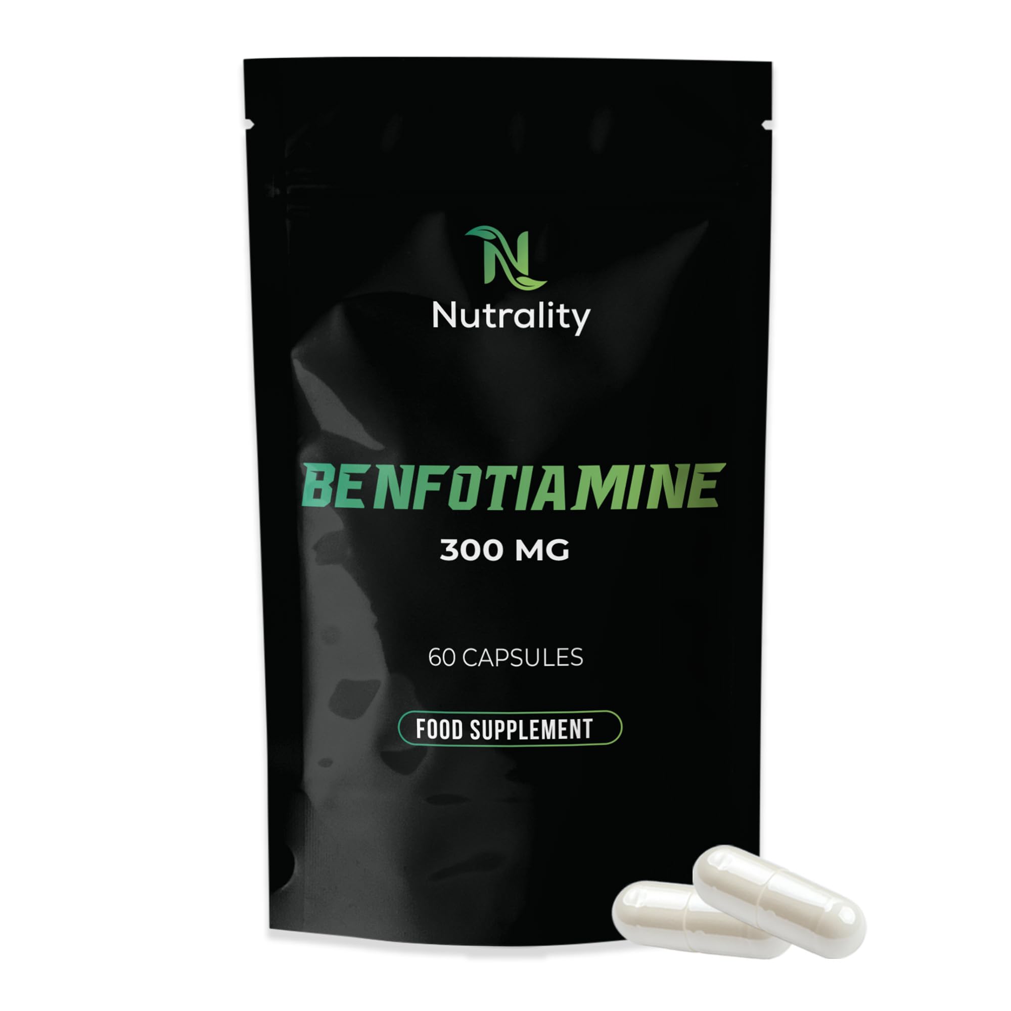 Nutrality Benfotiamine Supplement 300mg | High Strength Fat-Soluble Vitamin B1 for Heart, Kidney, & Antioxidant Support | Vegan-Friendly & Allergen-Free VIT B1 Complex Thiamine | 60 Capsules