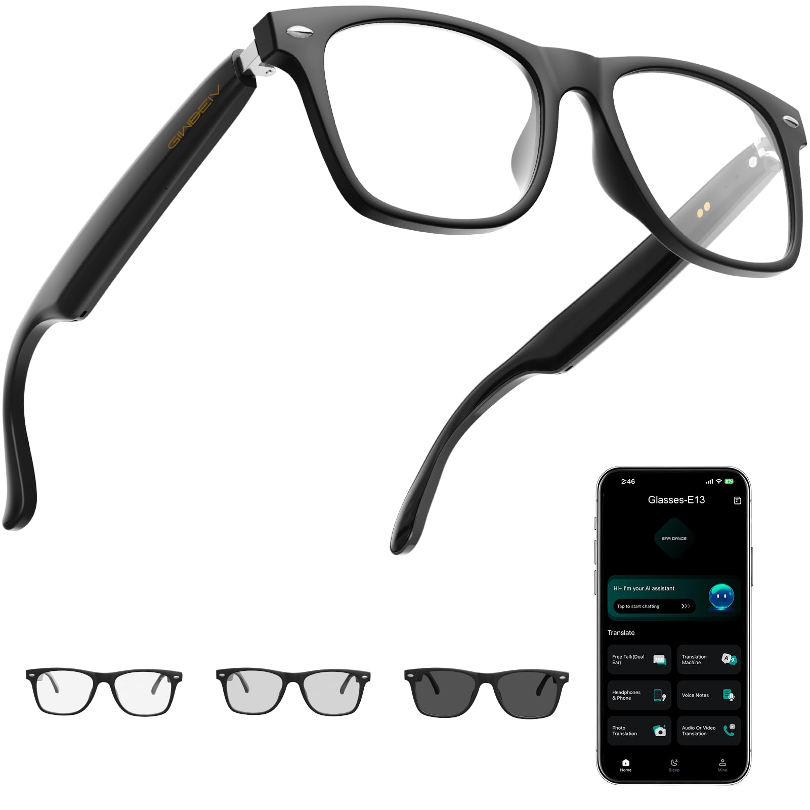 Photo 1 of (missing charging cable) Giwbeiv AI Smart Glasses for Men and Women with Chat GPT, Bluetooth Translation Glasses with 164 Languages
