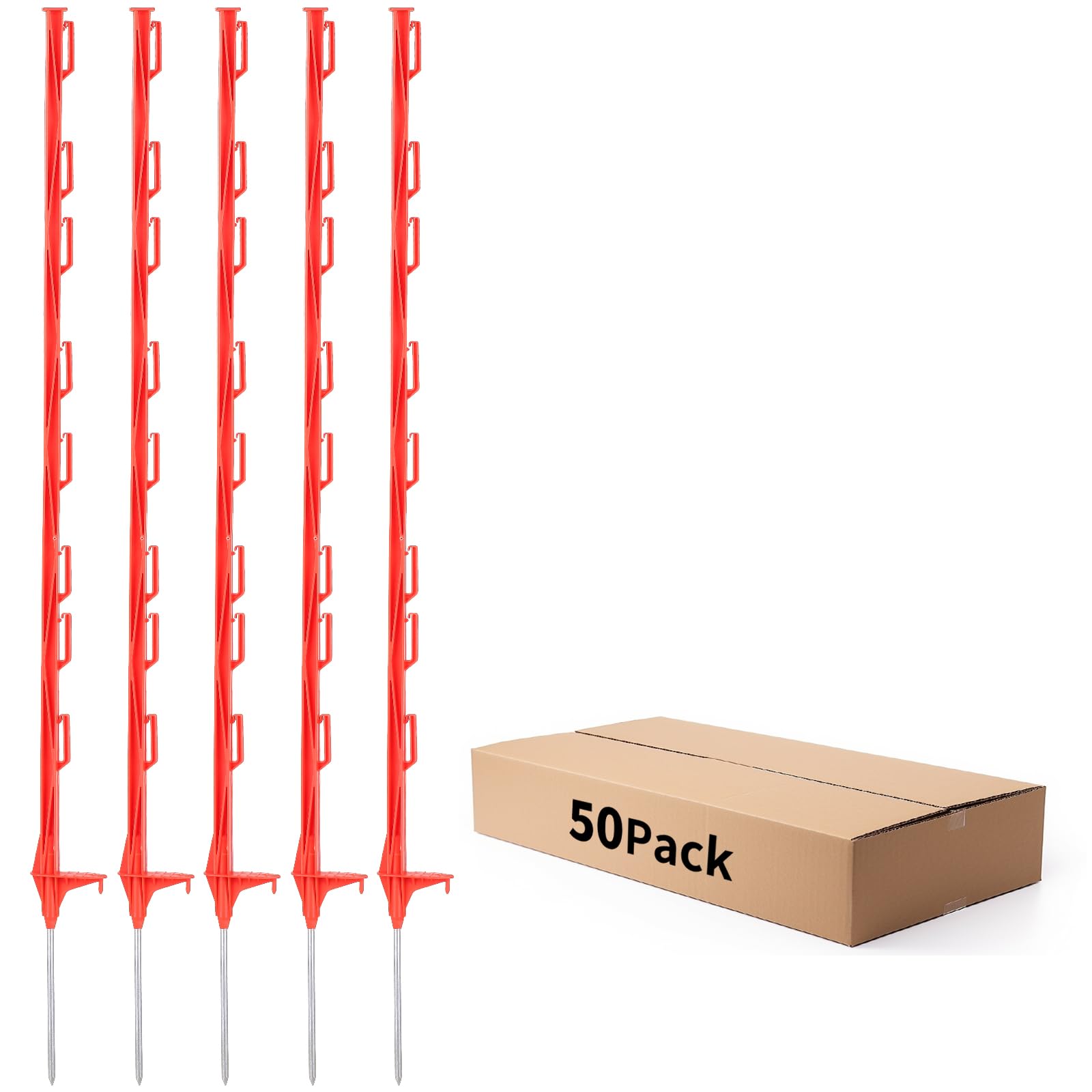 Photo 1 of FENSMILE Electric Fence Posts with Clips, Pack of 50, 48Inch Temporary Plastic Step-in Fence Post for Garden and Farm, Red