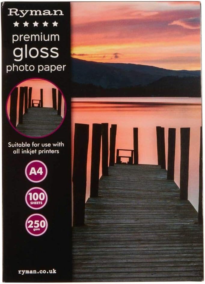 Ryman Premium Gloss Photo Paper A4 250gsm 100 Sheets, white
