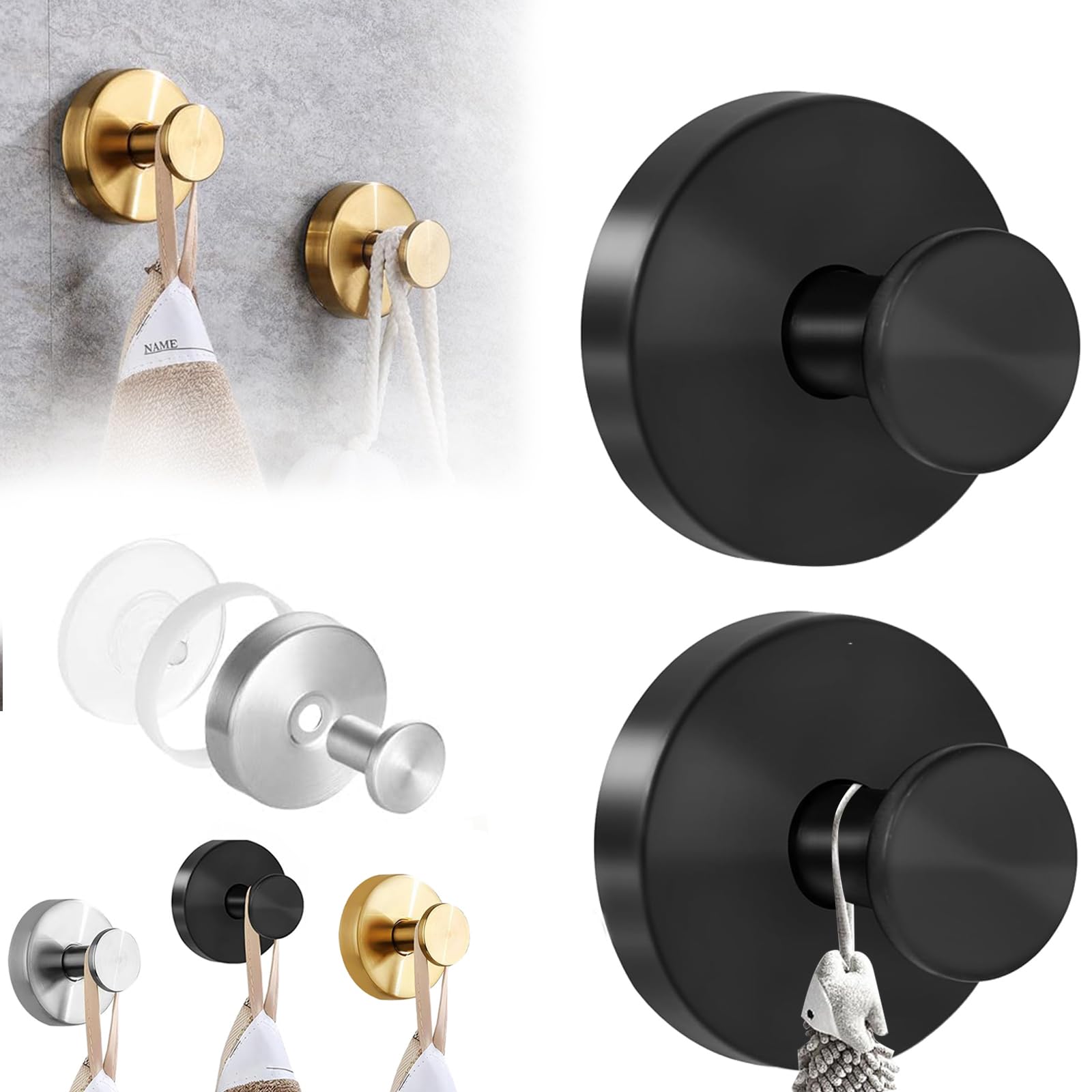 WEILONGB Set of 2 Towel Holders, Suction Cup, Towel Holder without Drilling, Stainless Steel Suction Cup Hooks, Extra Strong, Rustproof, Ideal as Towel Hooks for Bathroom and Kitchen, Vacuum Suction