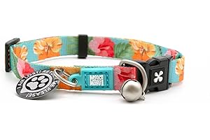 MAX & MOLLY URBAN PETS Max & Molly Cat & Kitten Collar with Bell & Breakaway Safety Buckle, Comfortable, Adjustable Size, includes Gotcha QR Pet ID Tag, Hibiscus